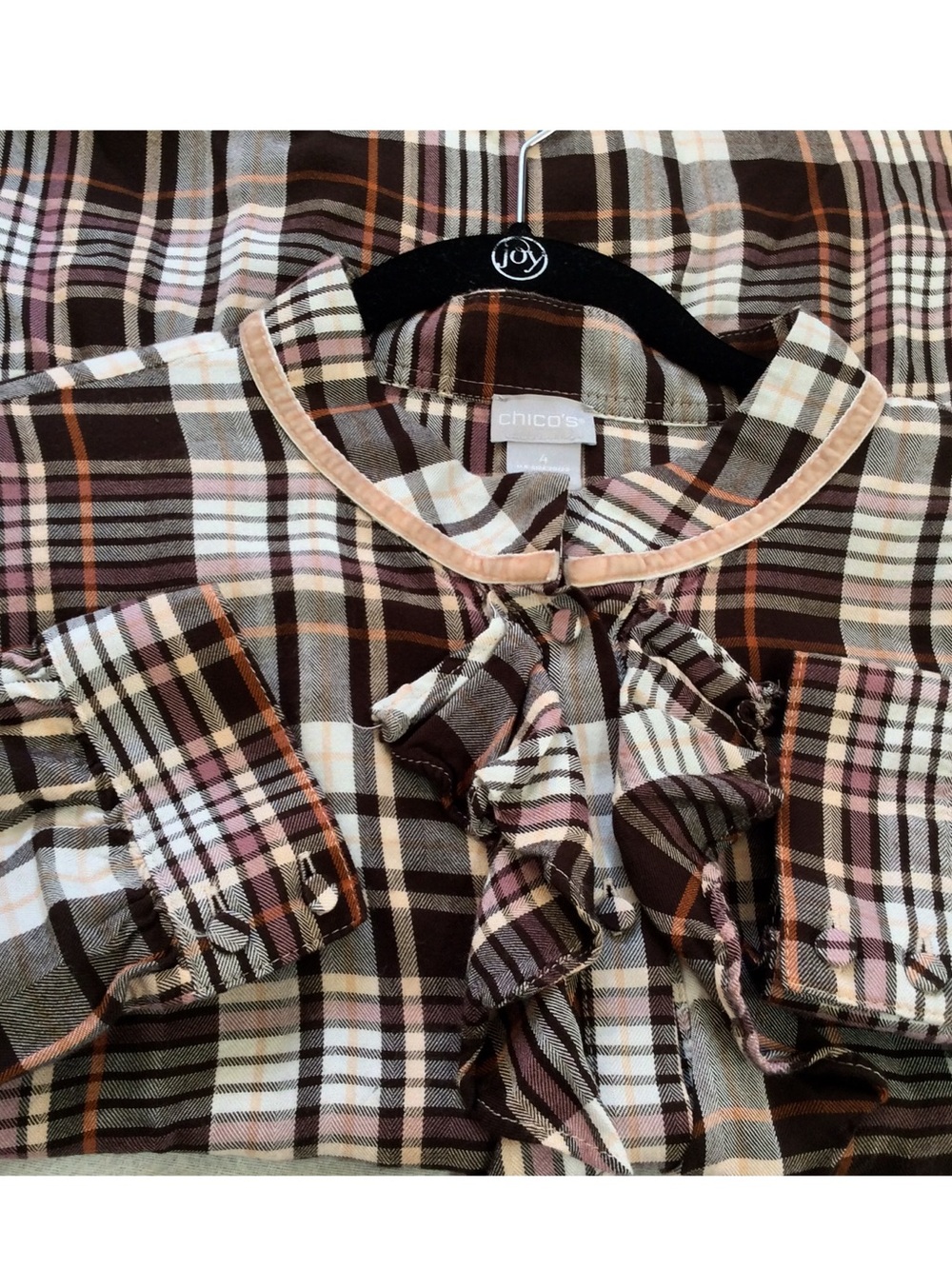 Chico’s 4 shirt plaid ruffle long sleeve